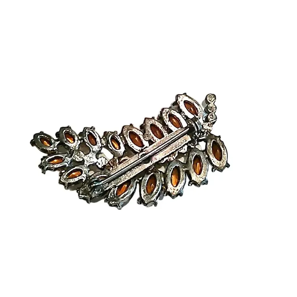 Brooche Estate Rhinestones‎ Leaf Broche Pin Jacket Antique Mid Century Modern